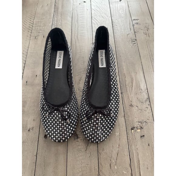 Steve Madden Auden Rhinestone Embellished Mesh Ballet Flats Black Size 8 - Picture 2 of 5